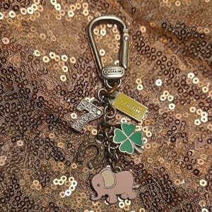 Coach Silver and Green Charm Keychain